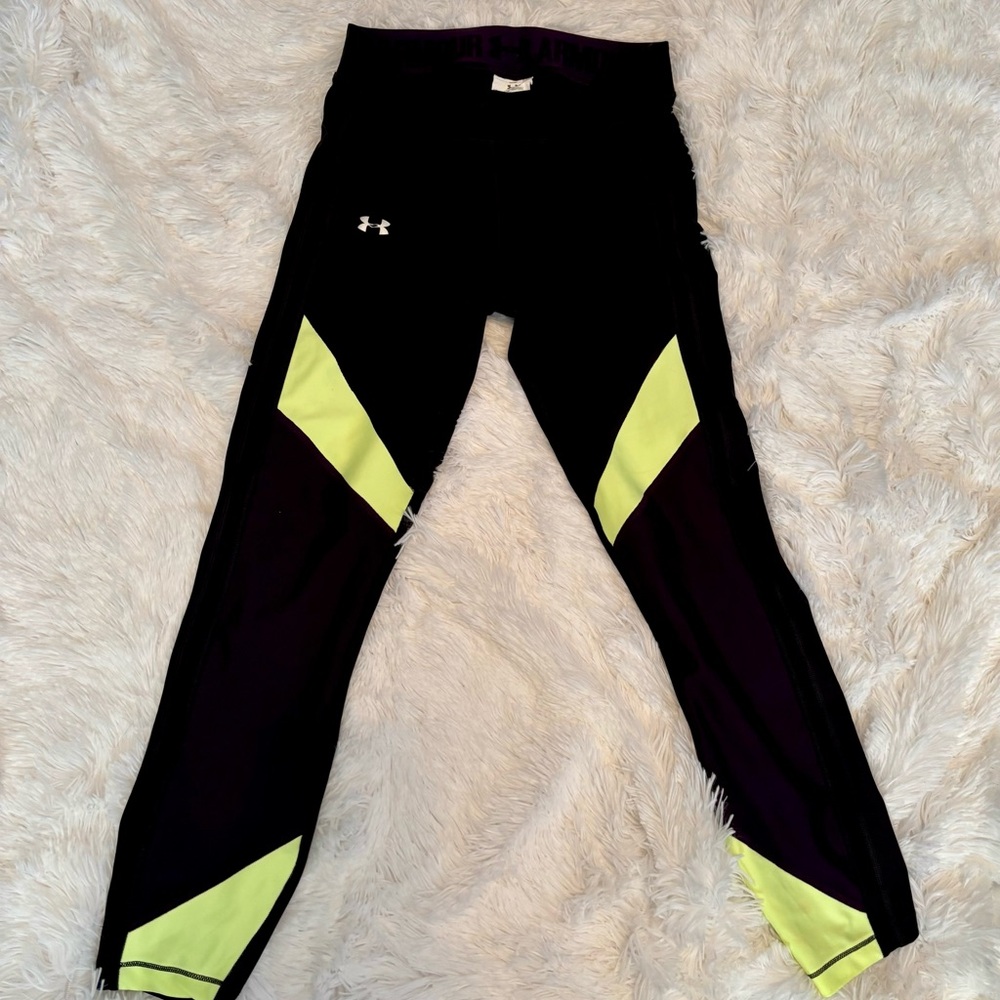 Under Armour Black and Neon Yellow Athletic Leggings